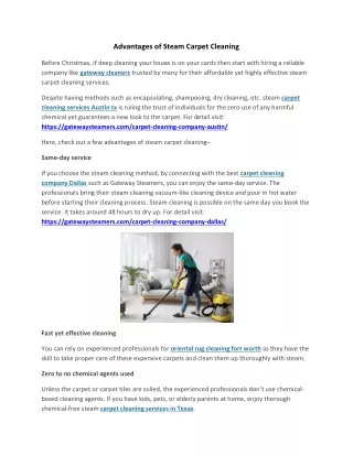 advantages of steam carpet cleaning