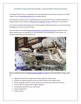 Used Marine Engine Spare Parts Suppliers - Narayan Marine Tech Private Limited