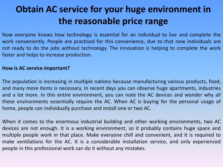 obtain ac service for your huge environment