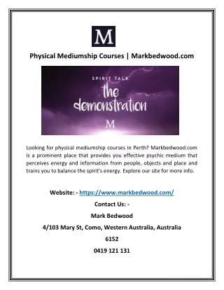 Physical Mediumship Courses | Markbedwood.com