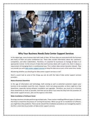 Why Your Business Needs Data Center Support Services