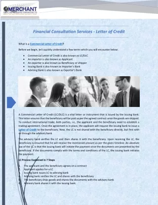 Financial Consultation Services - Letter of Credit
