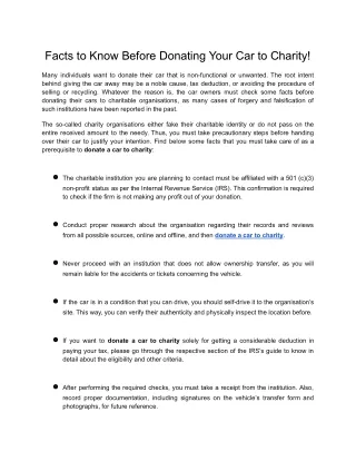 Facts to Know Before Donating Your Car to Charity!