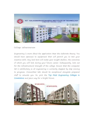 KIT-Kalaignarkarunanidhi Institute of Technology infrastructure