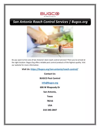 San Antonio Roach Control Services | Bugco.org