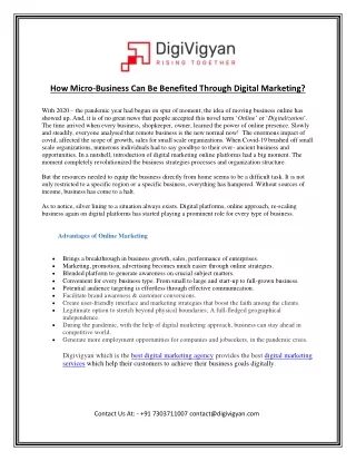 How Micro-Business Can Be Benefited Through Digital Marketing?
