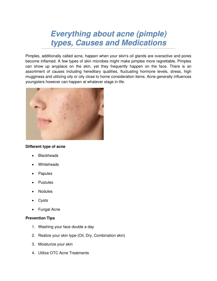 everything about acne pimple types causes