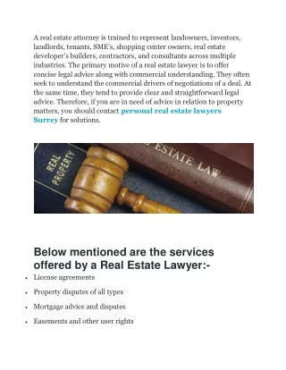 WHAT SERVICES TO EXPECT FROM PERSONAL REAL ESTATE LAWYERS SURREY