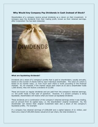 Why Would Any Company Pay Dividends in Cash Instead of Stock-converted