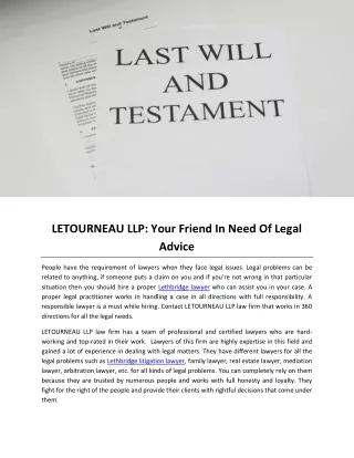LETOURNEAU LLP: Your Friend In Need Of Legal Advice