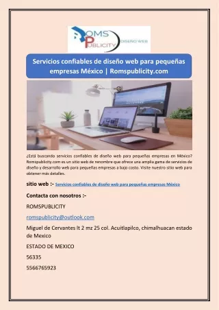 Servicios confiables de diseño web para pequeñas empresas México | Romspublicit