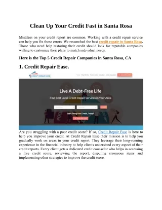 Clean Up Your Credit Fast in Santa Rosa