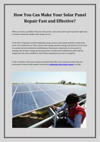 How You Can Make Your Solar Panel Repair Fast and Effective