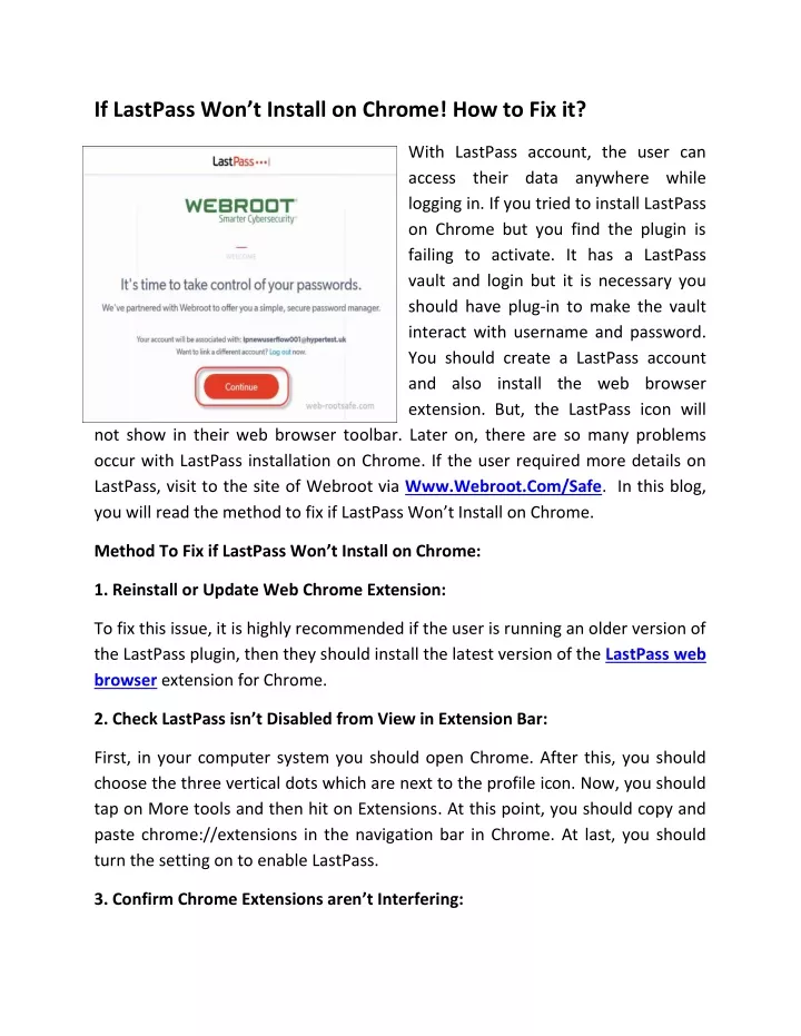 if lastpass won t install on chrome how to fix it