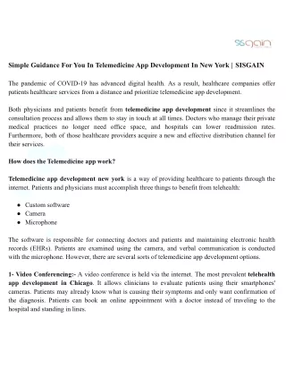 Simple Guidance For You In Telemedicine App Development In New York | SISGAIN
