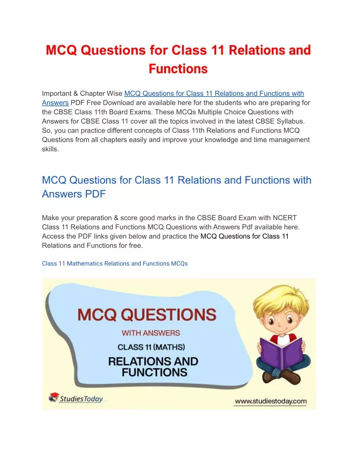 mcq questions for class 11 relations and functions