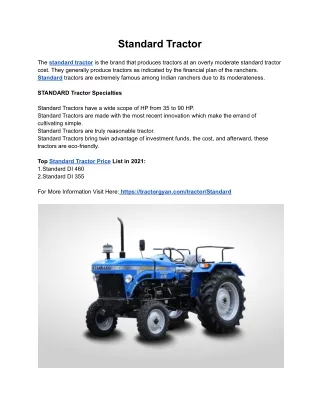 Best Standard Tractor Price in India 2021