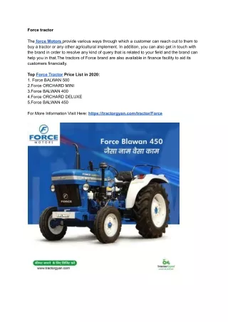 Best Force Tractor Price in India 2021