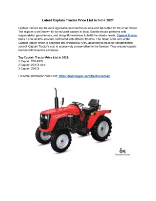 Latest Captain Tractor Price List in India 2021