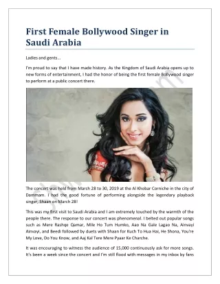 First Female Bollywood Singer in Saudi Arabia