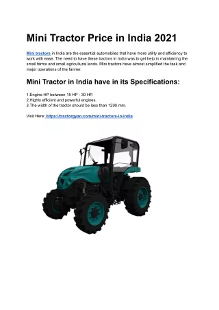 Mini Tractor Price in India 2021