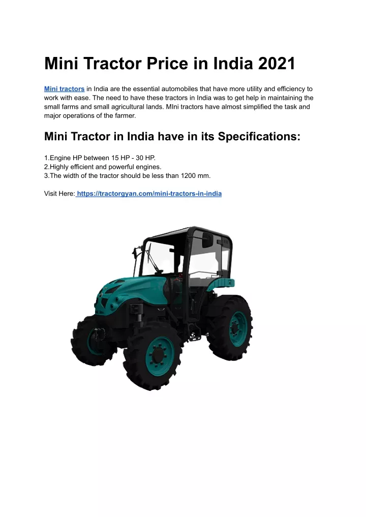 mini tractor price in india 2021