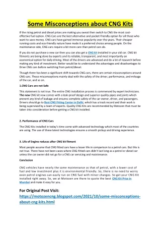 Some Misconceptions about CNG Kits