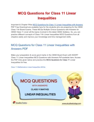 mcq questions for class 11 linear inequalities