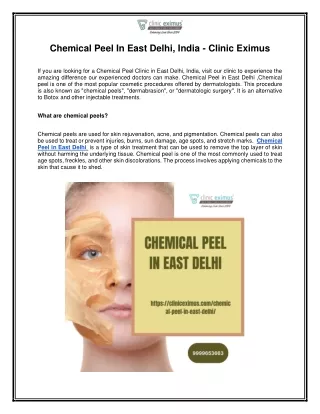 Chemical Peel In East Delhi, India - Clinic Eximus