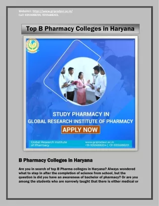 Find the Top B Pharmacy Colleges in Haryana