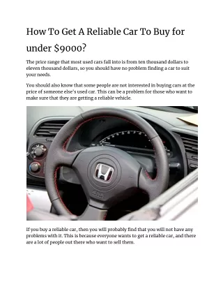 How To Get A Reliable Car To Buy for under $9000
