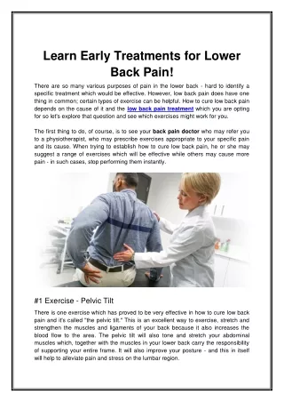 Learn Early Treatments for Lower Back Pain!