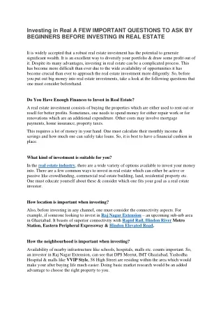 investing in real a few important questions
