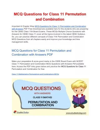 mcq questions for class 11 permutation