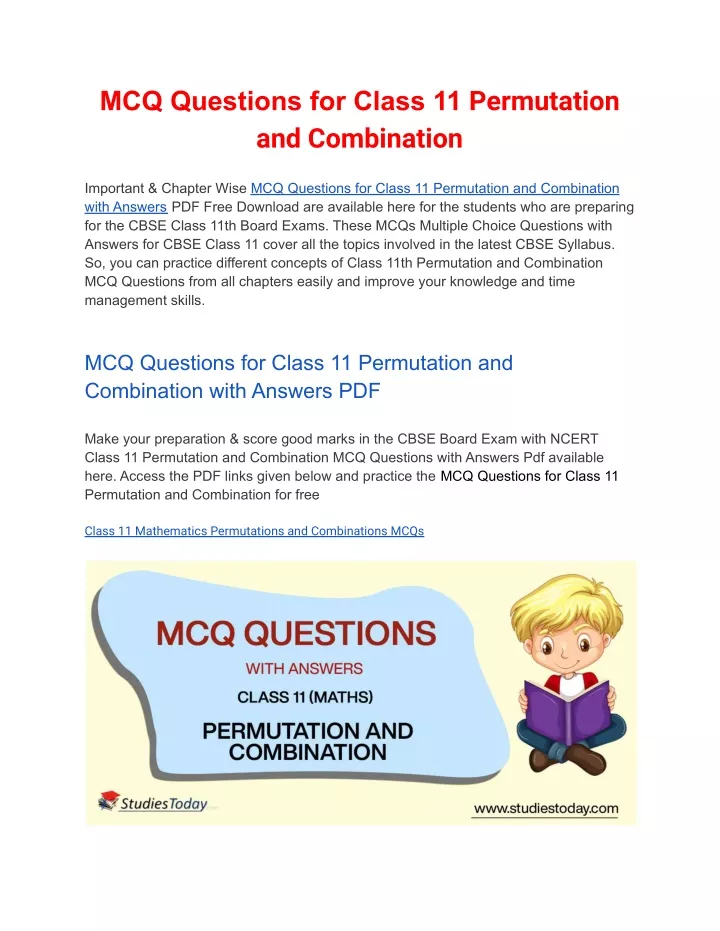 mcq questions for class 11 permutation