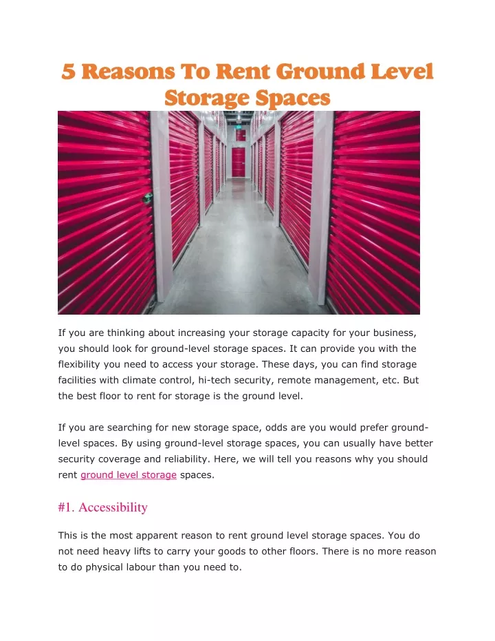 5 reasons to rent ground level storage spaces