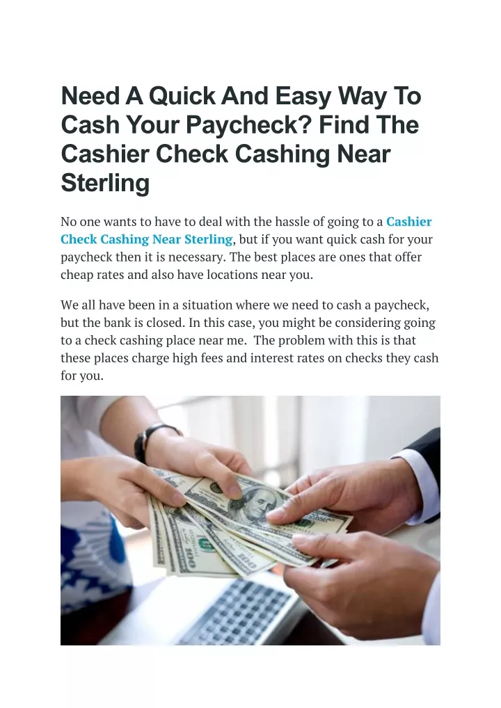 need a quick and easy way to cash your paycheck