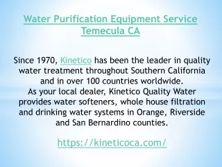 Water Purification Equipment Service Temecula CA