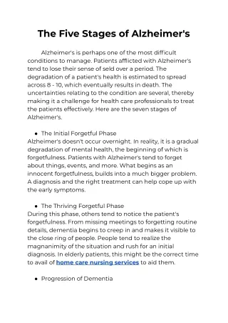 the five stages of alzheimer s