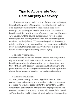 tips to accelerate your post surgery recovery