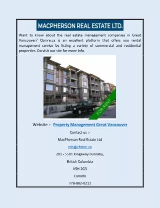 Property Management Great Vancouver | Cbmre.ca