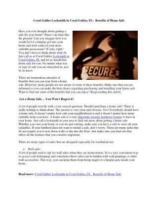 Benefits of Home Safe_Coral Gables Locksmith in Coral Gables