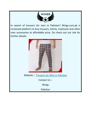 Trousers for Men in Pakistan  Wings.com.pk