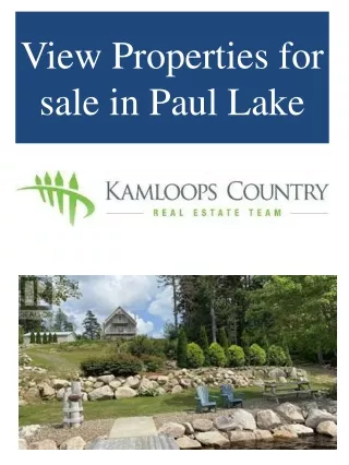 View Properties for sale in Paul Lake