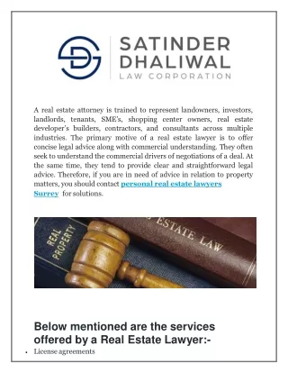 WHAT SERVICES TO EXPECT FROM PERSONAL REAL ESTATE LAWYERS SURREY