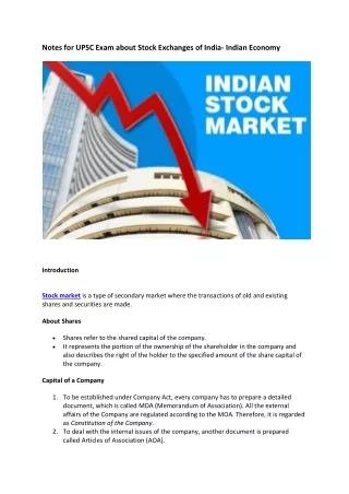 Stock Exchanges of India- Indian Economy For UPSC CSE Exam