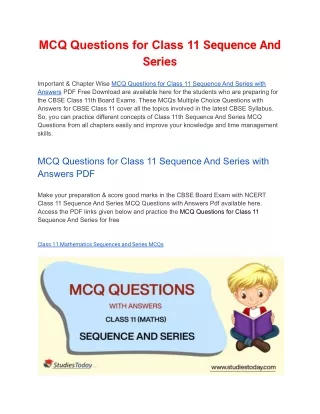 mcq questions for class 11 sequence and series