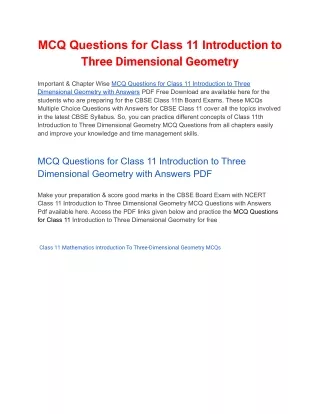 mcq questions for class 11 introduction to three