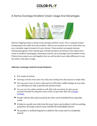 A Derma Exomega Emollient Cream Usage And Advantages