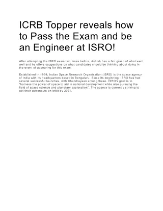 ICRB Topper reveals how to Pass the Exam and be an Engineer at ISRO